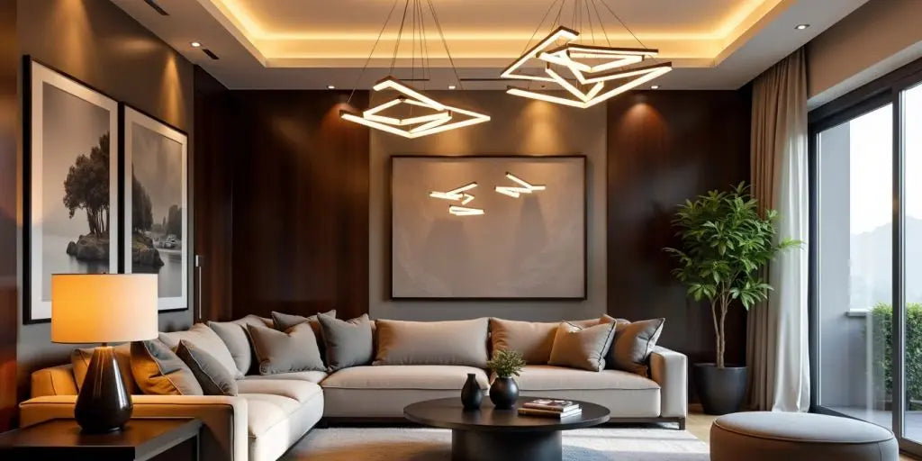 Modern living room with stylish ceiling lights