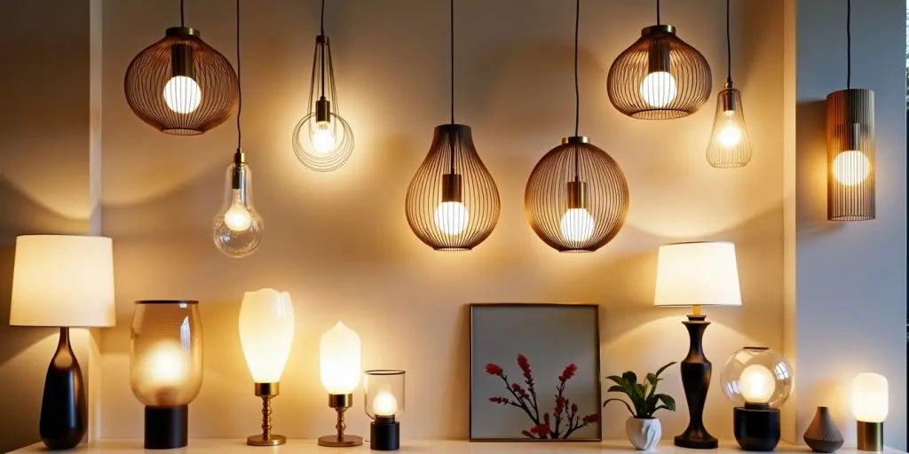 Elegant light fittings in a stylish display setting.
