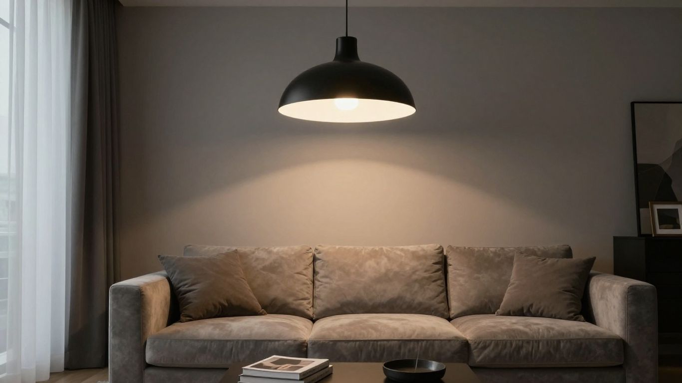 Stylish black ceiling light in a modern living room.