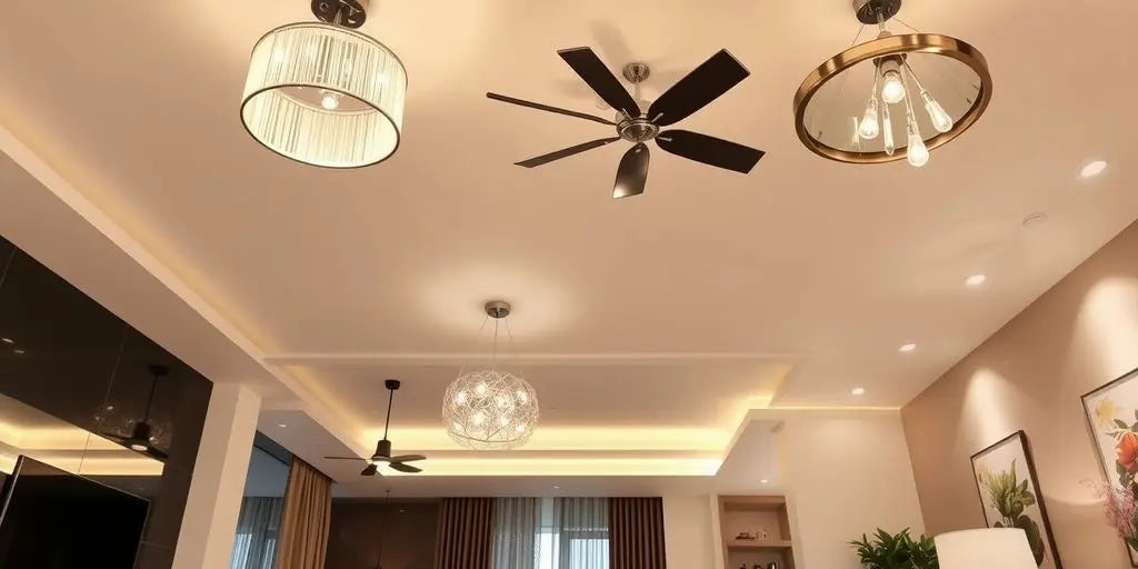 Modern living room with stylish ceiling lights