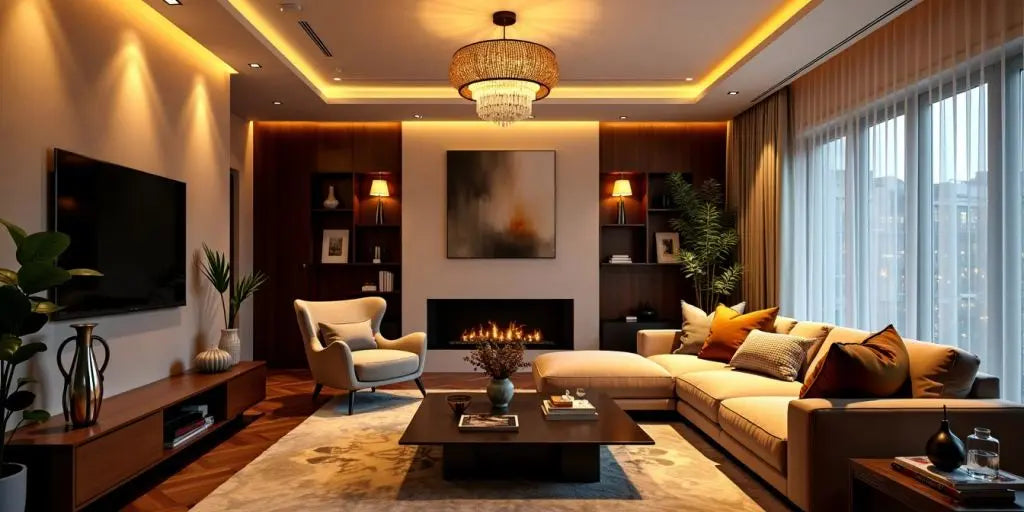 Stylish ceiling light fittings in a modern living room.