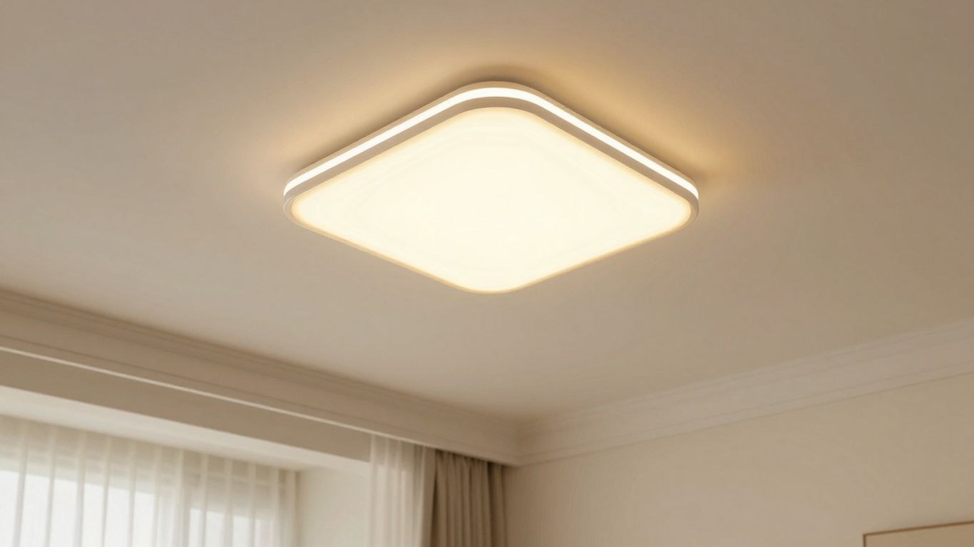 Low ceiling light fixture in a modern living room.