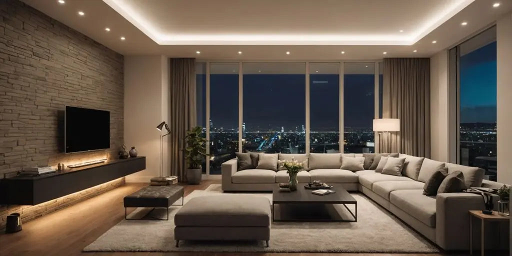 Modern living room with LED lights