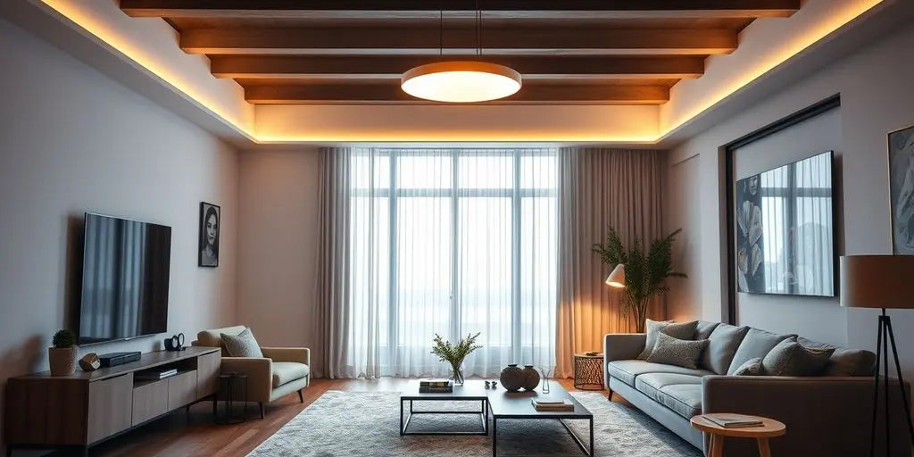 Modern living room with smart light fitting