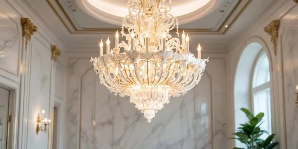 Luxurious Calacatta marble chandelier in an elegant setting.