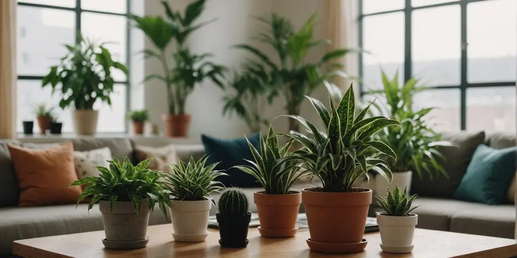 Indoor plants in a cozy living room setting.