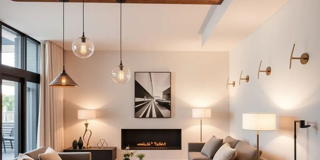 Modern living room with stylish lighting fixtures