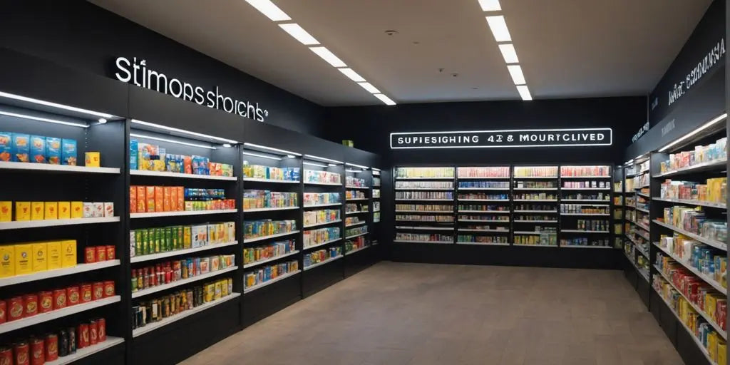 Energy efficient LED shop lights in retail store setting.