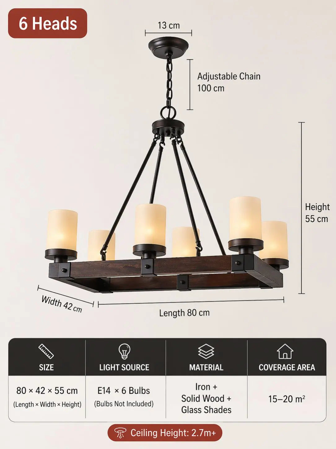 American Retro Chandelier Solid Wood Rectangular – Vintage Wooden Ceiling Light ChandeliersLife®