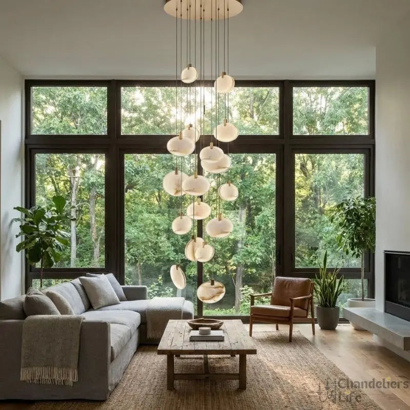 Modern Discs Long Staircase Alabaster Chandelier ChandeliersLife®
