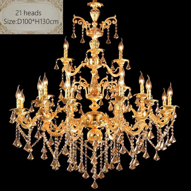European luxury golden staircase hotel lobby zinc alloy candle chandelier lamps villa living room dining room E14 lights ChandeliersLife®