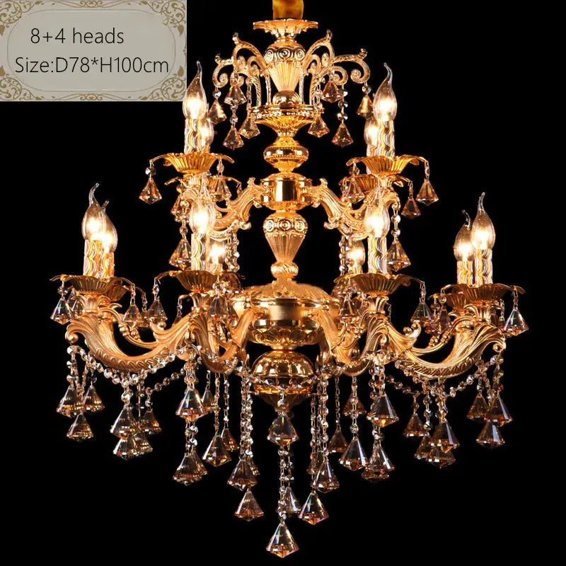 European luxury golden staircase hotel lobby zinc alloy candle chandelier lamps villa living room dining room E14 lights ChandeliersLife®