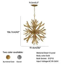 Creative Design 2026 Pendant Luxury Crystal Chandelier Lamp E12 LED Adjustable Height for Living Room Bedroom Hotel Villa Stair - Burnished Gold D91.4*H106.7cm / 390W / 13 Bulbs / 1