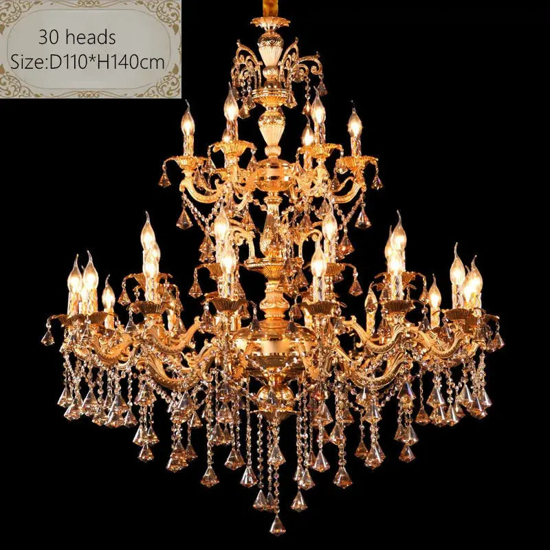 European luxury golden staircase hotel lobby zinc alloy candle chandelier lamps villa living room dining room E14 lights ChandeliersLife®