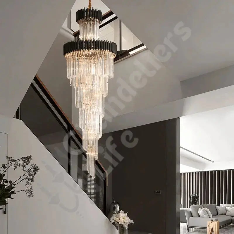 Long Black Crystal Loft Chandelier ChandeliersLife®