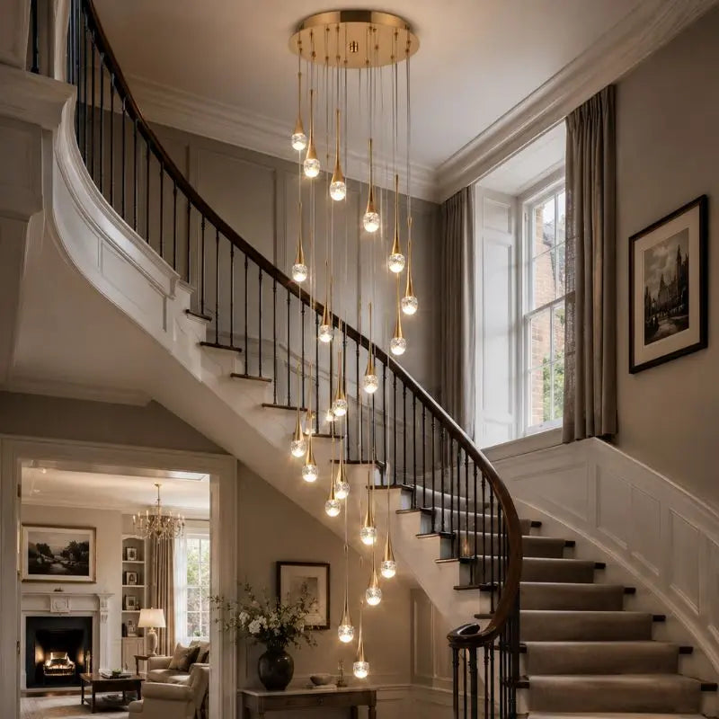 Luxury Crystal Staircase Chandelier | Modern Long Hanging LED Foyer Light