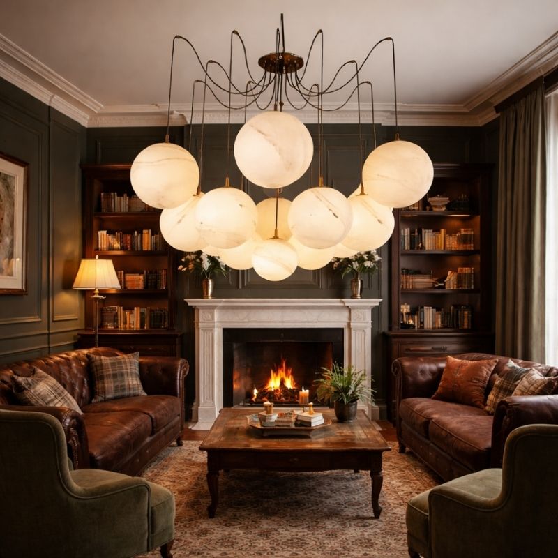 Modern Alabaster Ball Chandelier