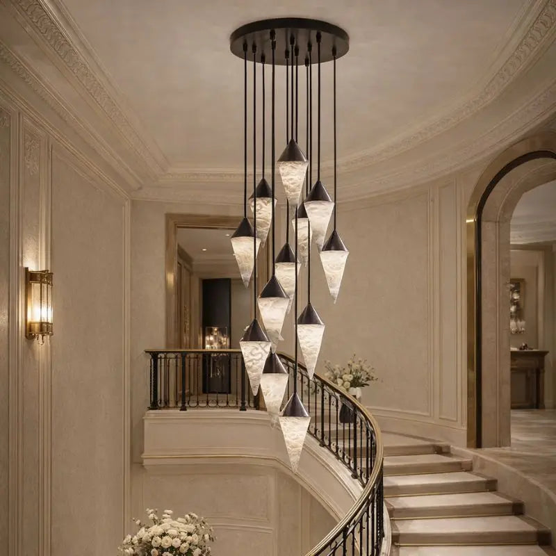Modern Alabaster Cone Cluster Chandelier