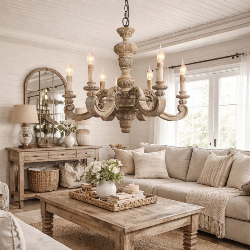 Roman Pillar Wooden Chandelier