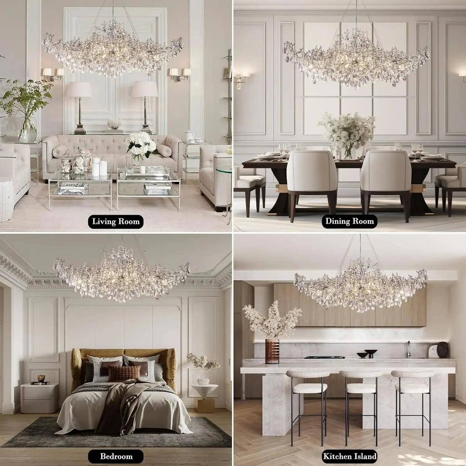 Luxury Modern Crystal Pendant Chandelier Hanging Living Room Lamp Dining Table Silver Branch Rectangular Chandeliers for Kitchen ChandeliersLife®