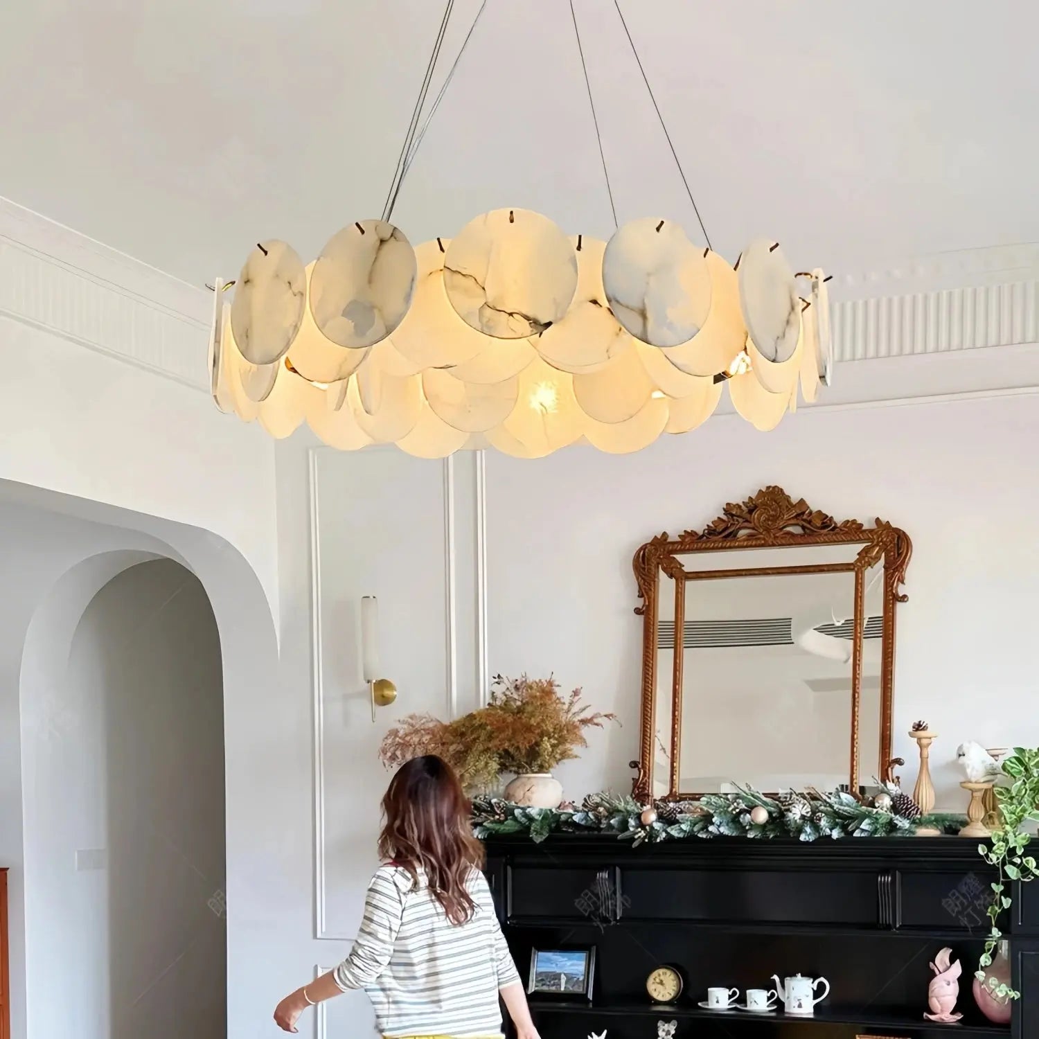 Modern White Marble Alabaster Round Lamp - ChandeliersLife®