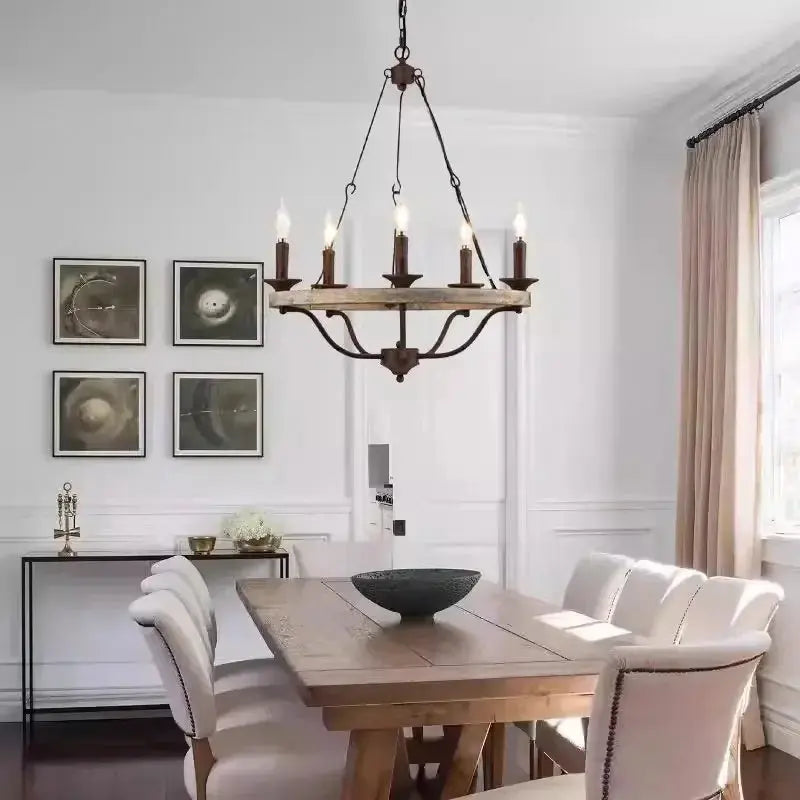 Retro American Bedroom Wood Chandelier