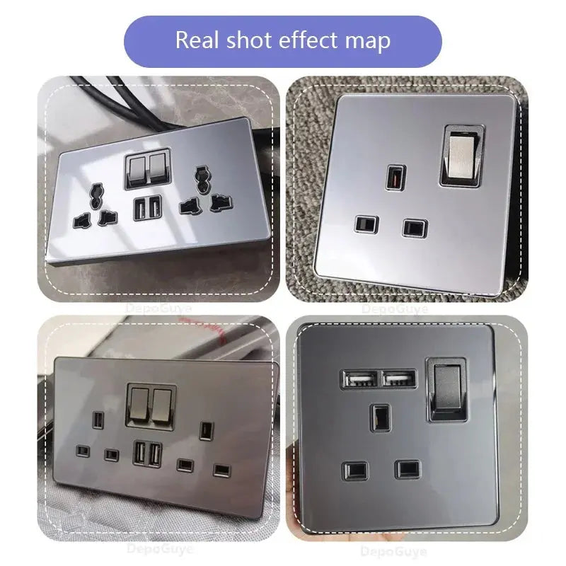 UK Gray Glass  Doublel USB Electrical Outlet ChandeliersLife®