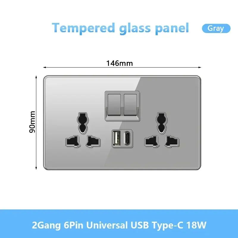 UK Gray Glass  Doublel USB Electrical Outlet ChandeliersLife®
