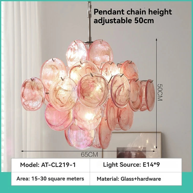 Elodie Murano-inspired Coloured Glass Disc chandelier, product gallery image 4 of 12