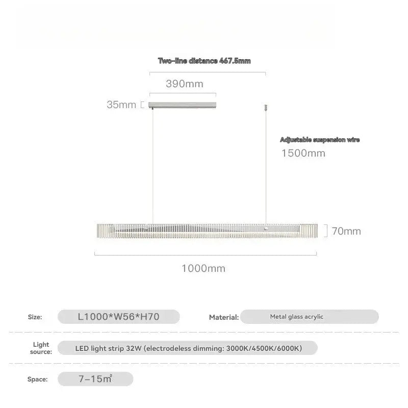 Minimalist Black Linear Chandelier Above Dining Table