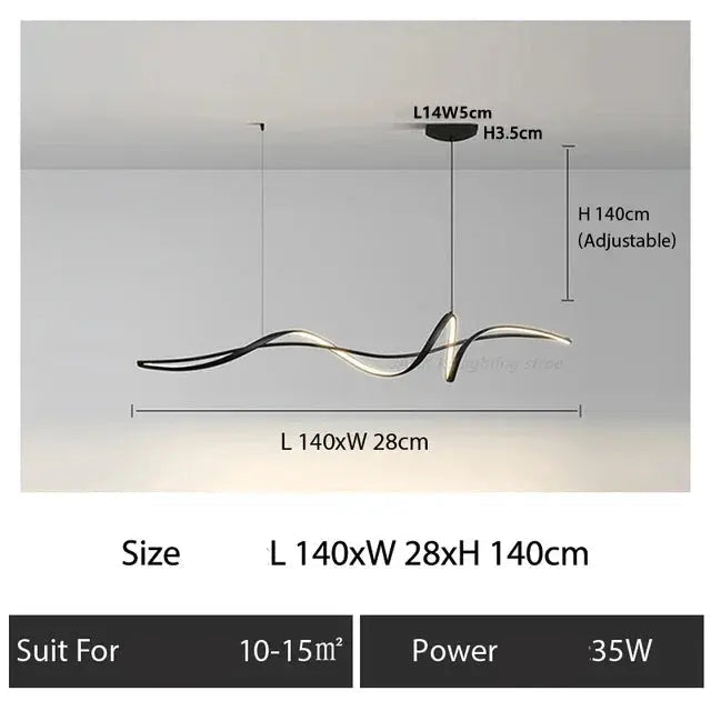 Modern pendant light with dimensions and specifications on a gray background