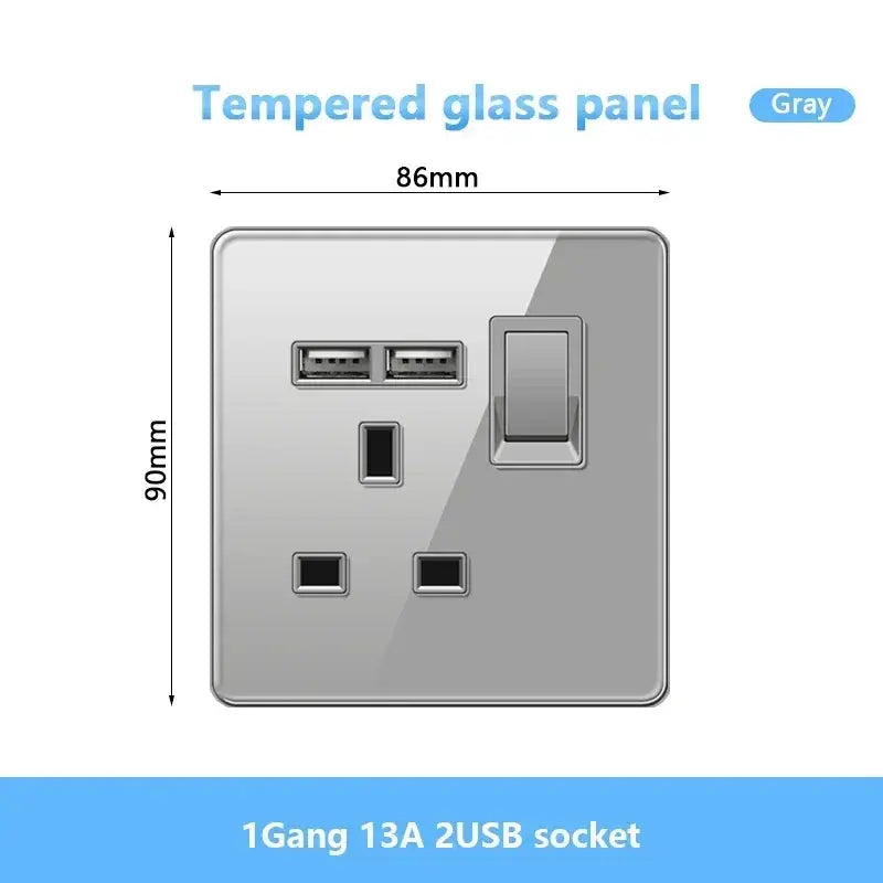 UK Gray Glass  Doublel USB Electrical Outlet ChandeliersLife®
