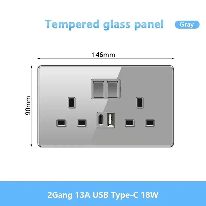 UK Gray Glass  Doublel USB Electrical Outlet ChandeliersLife®