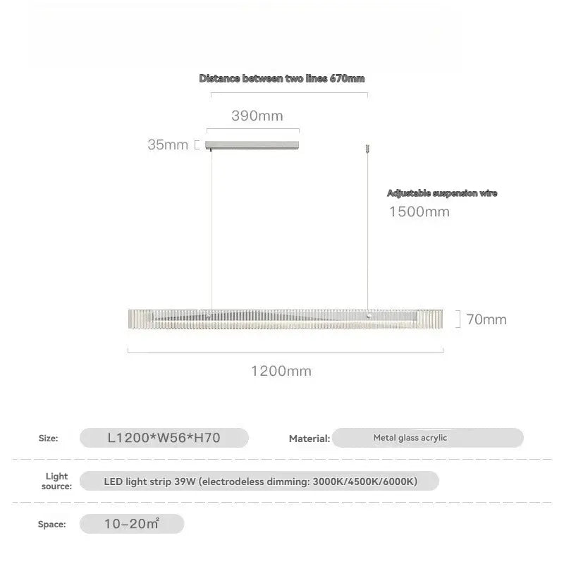 Minimalist Black Linear Chandelier Above Dining Table