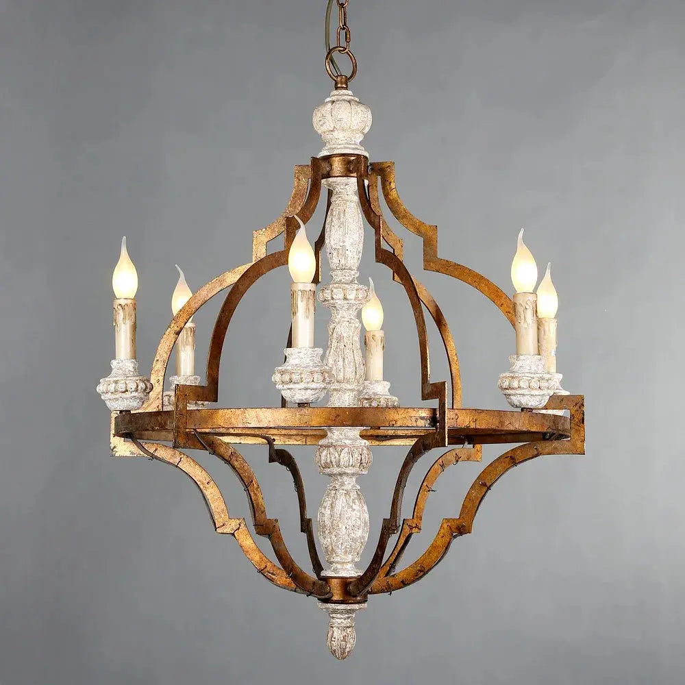 Golden Wood Vintage Chandelier