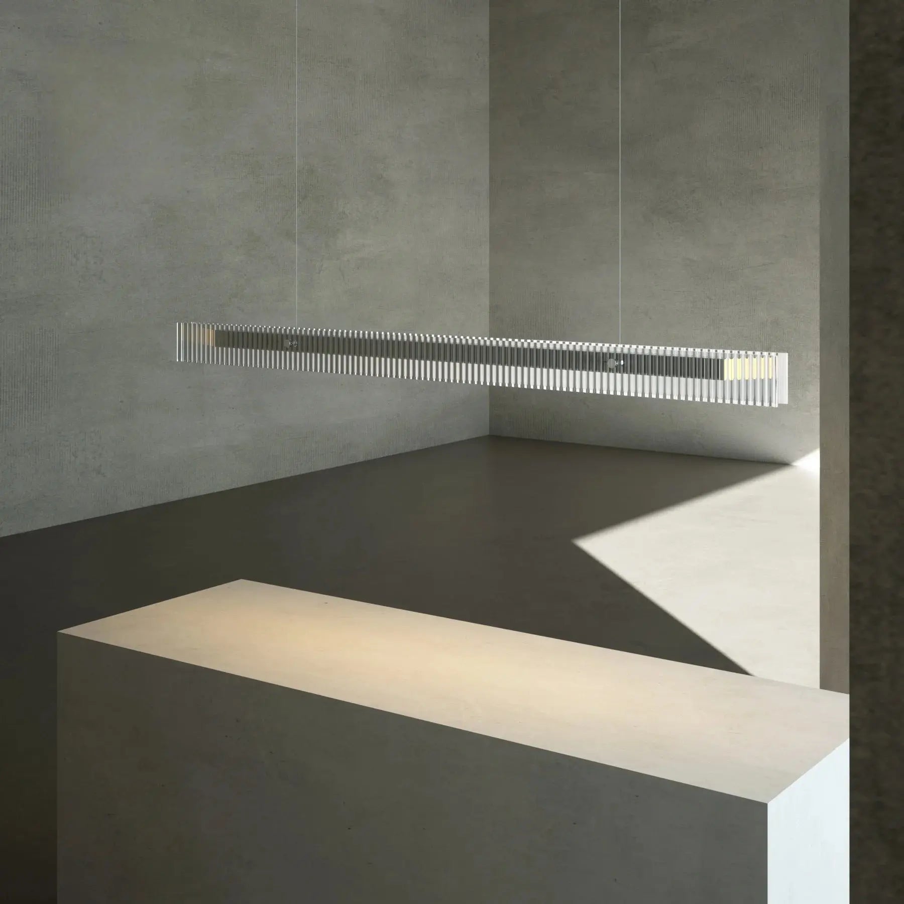 Minimalist Black Linear Chandelier Above Dining Table