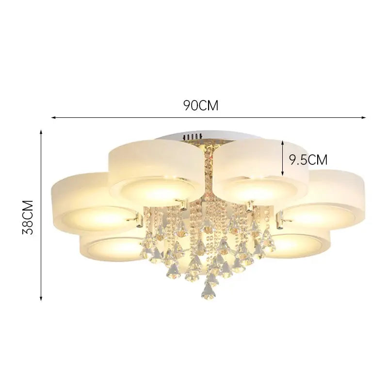 KOMORE Modern Round Acrylic LED Semi Flush Mount with Crystal Accent for Office, Living Room, Bedroom, Kitchen, Hallway, Porch ChandeliersLife®