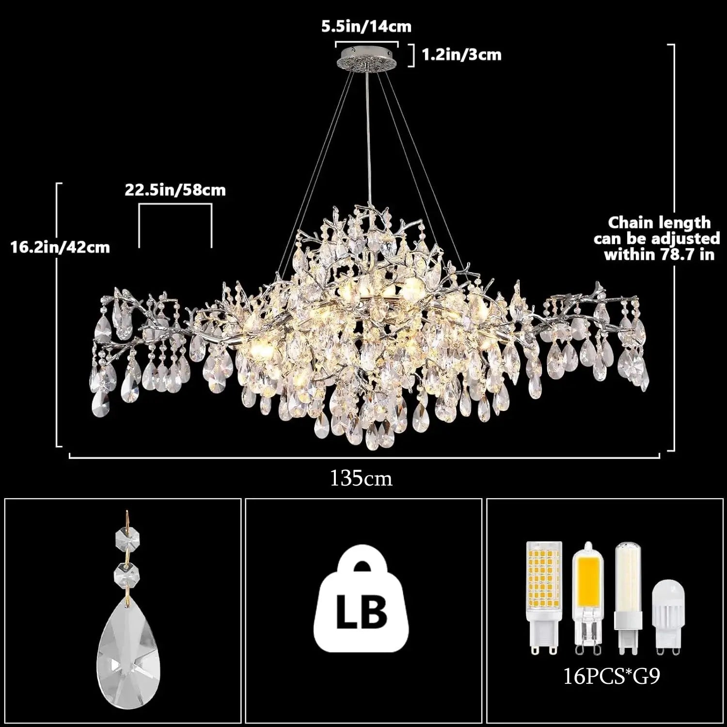 Luxury Modern Crystal Pendant Chandelier Hanging Living Room Lamp Dining Table Silver Branch Rectangular Chandeliers for Kitchen ChandeliersLife®