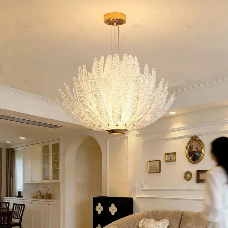 Modern Luxury Feather Glass Luxury Pendant Chandelier