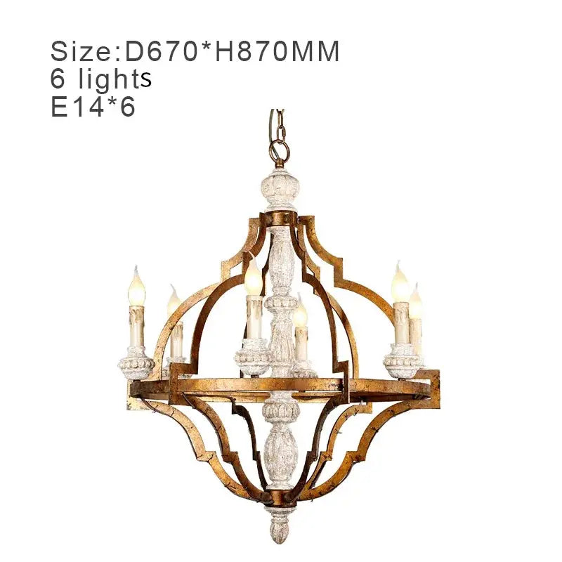 Golden Wood Vintage Chandelier