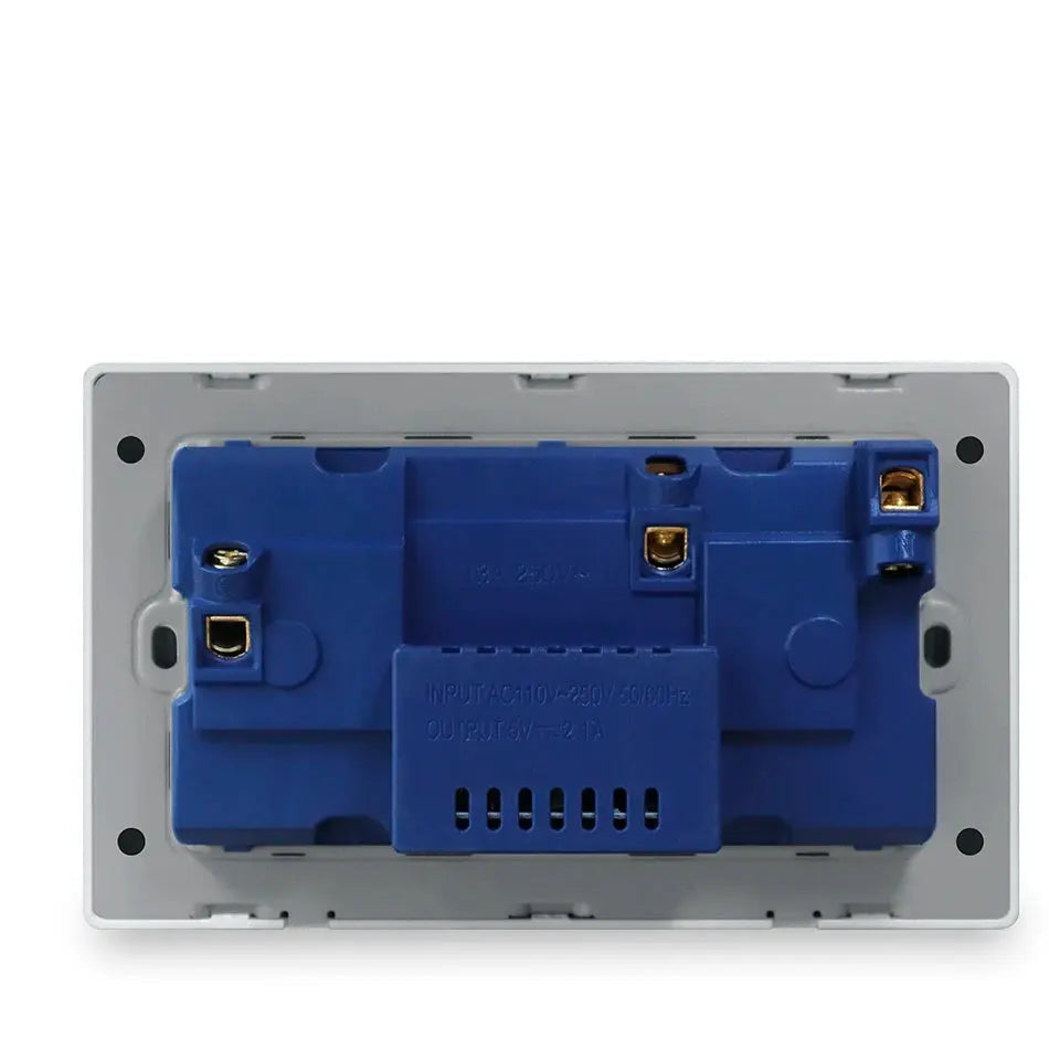 Electrical wall switch panel with blue and gray design, featuring Delviz branding.