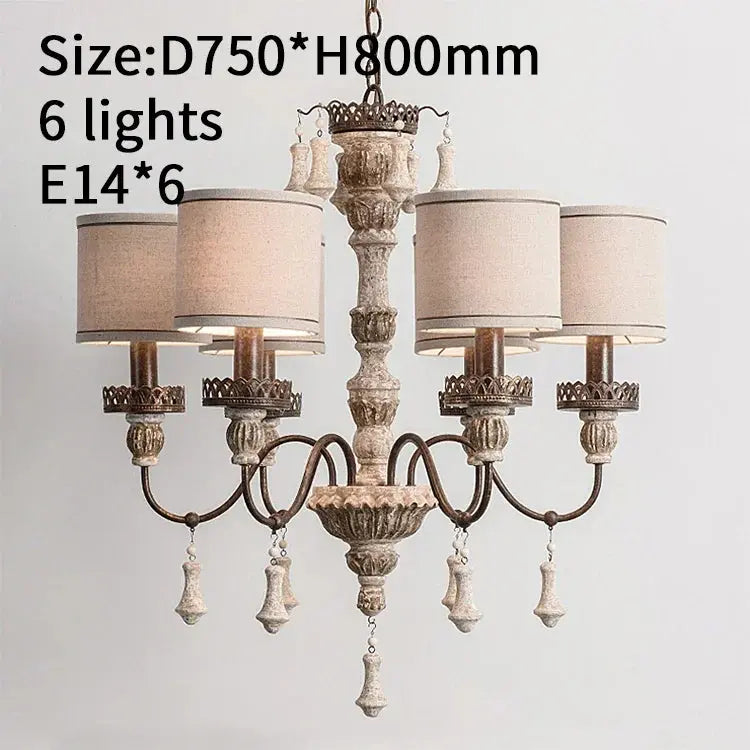 Retro Wood Chandelier With Fabric Shade ChandeliersLife®