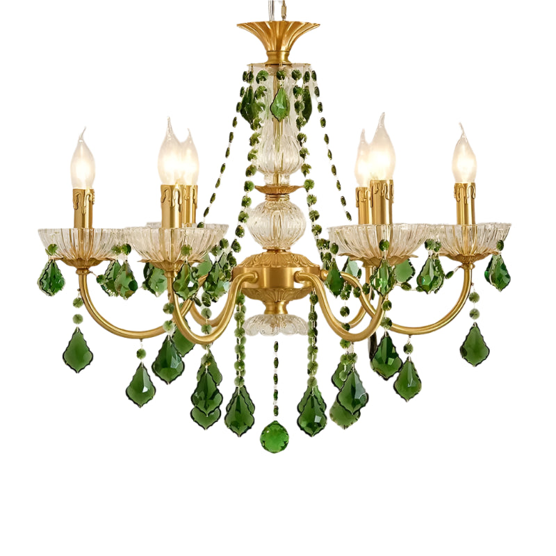 French Retro Copper Rreen Crystal Living Room Chandeliers Light Luxury Dining Room Bedroom Study Candle Pendant Lights E14 Lamps ChandeliersLife®
