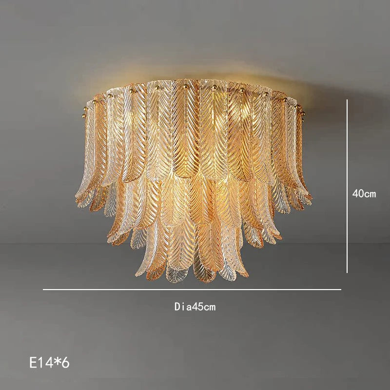 Elara ceiling chandelier with amber and clear glass leaves – detail