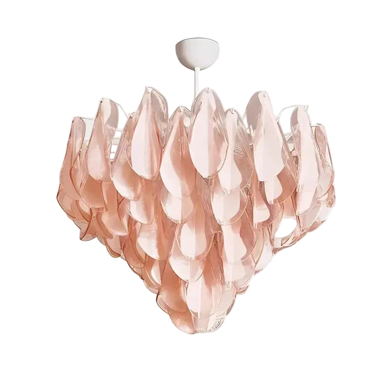 Decorative petal chandelier with a rounded glass silhouette