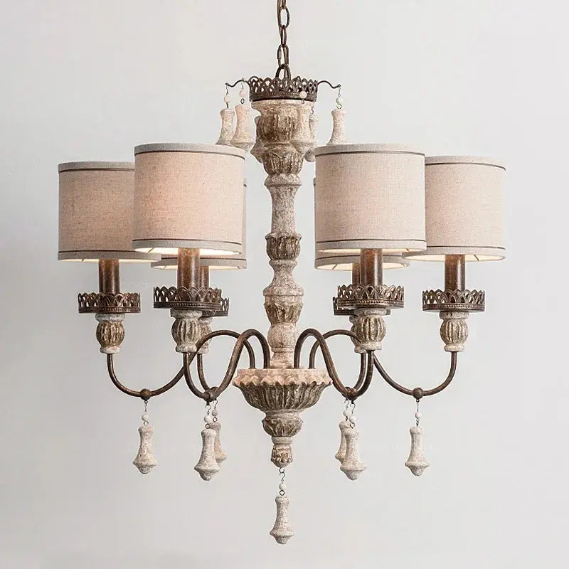 Retro Wood Chandelier With Fabric Shade ChandeliersLife®
