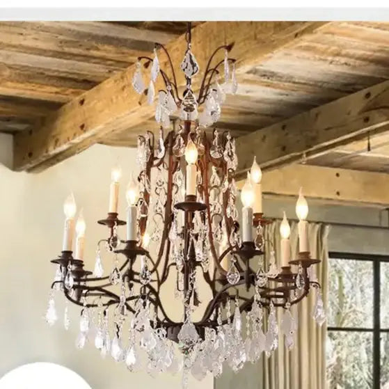 American country chandelier wrought iron retro living room dining room chandelier French stairwell villa crystal chandelier ChandeliersLife®