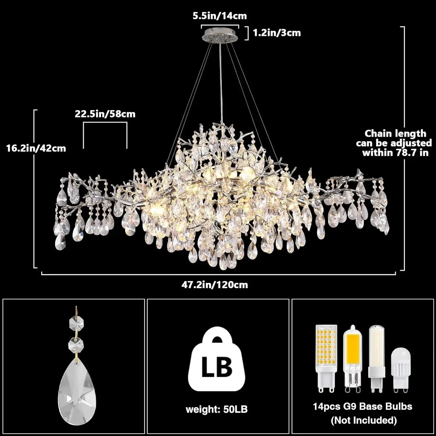 Luxury Modern Crystal Pendant Chandelier Hanging Living Room Lamp Dining Table Silver Branch Rectangular Chandeliers for Kitchen ChandeliersLife®
