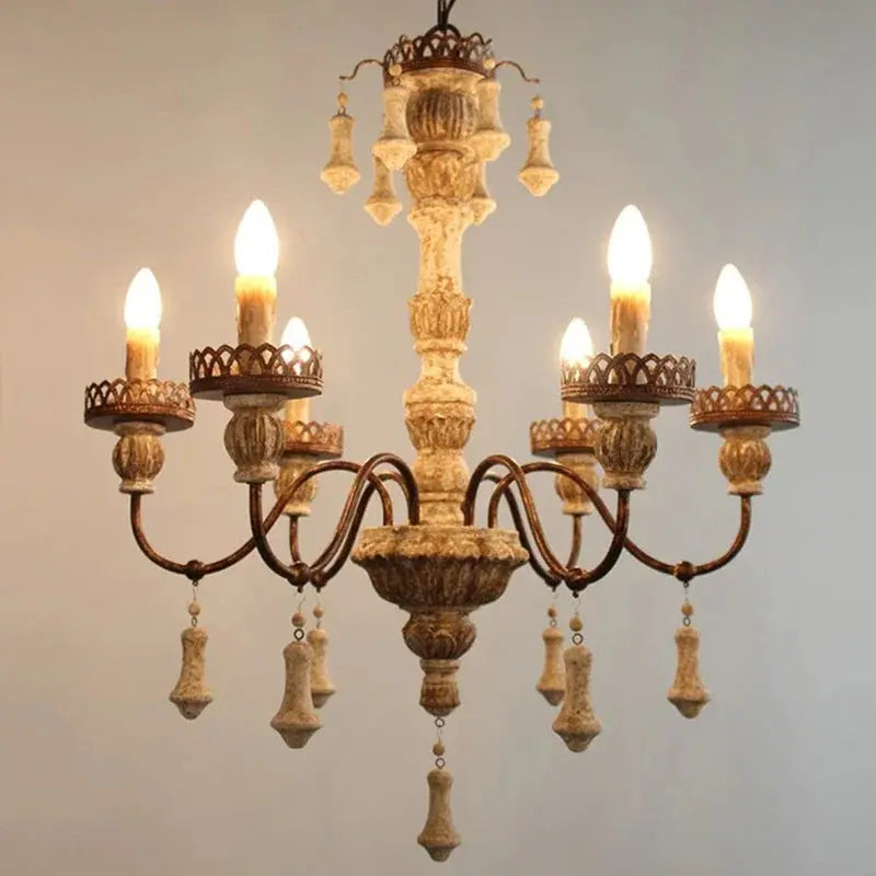 Retro Wood Chandelier With Fabric Shade ChandeliersLife®
