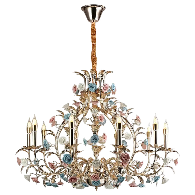 Decorative chandelier with floral designs on a white background